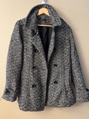 Romy Black and White Herringbone Knit Coat